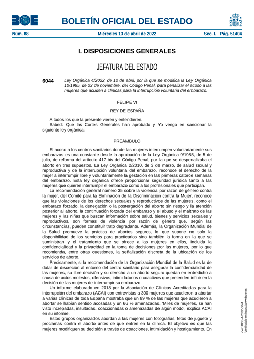 BOE - Llei Orgànica 4/2022