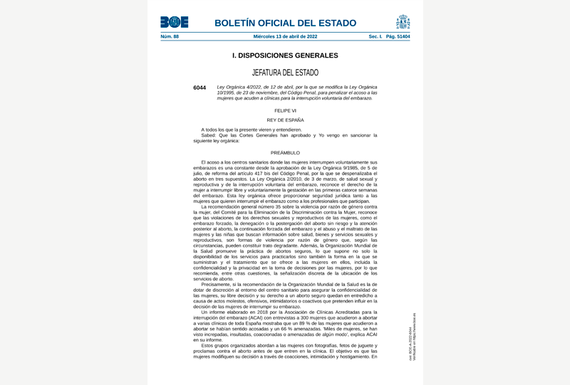 BOE - Llei Orgànica 4/2022