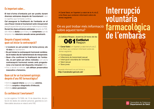Tríptic informatiu sobre la Interrupció Voluntària farmacològica de l’Embaràs
