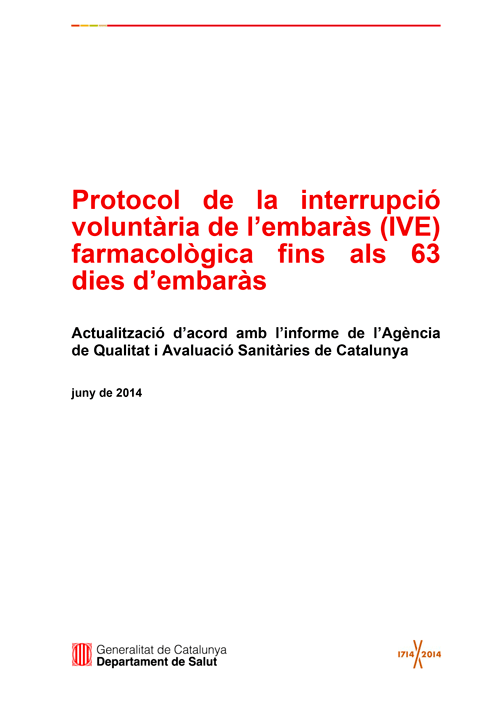 Protocol de la interrupció voluntària de l’embaràs (IVE) farmacològica fins als 63 dies d’embaràs