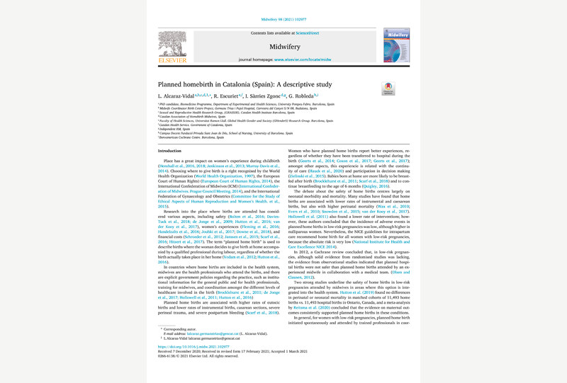 Planned homebirth in Catalonia: A descriptive study