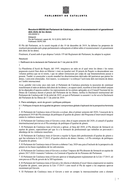 Resolució 693/XII del Parlament de Catalunya