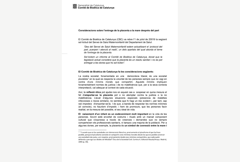 Consideracions sobre l'entrega de la placenta a la mare després del part